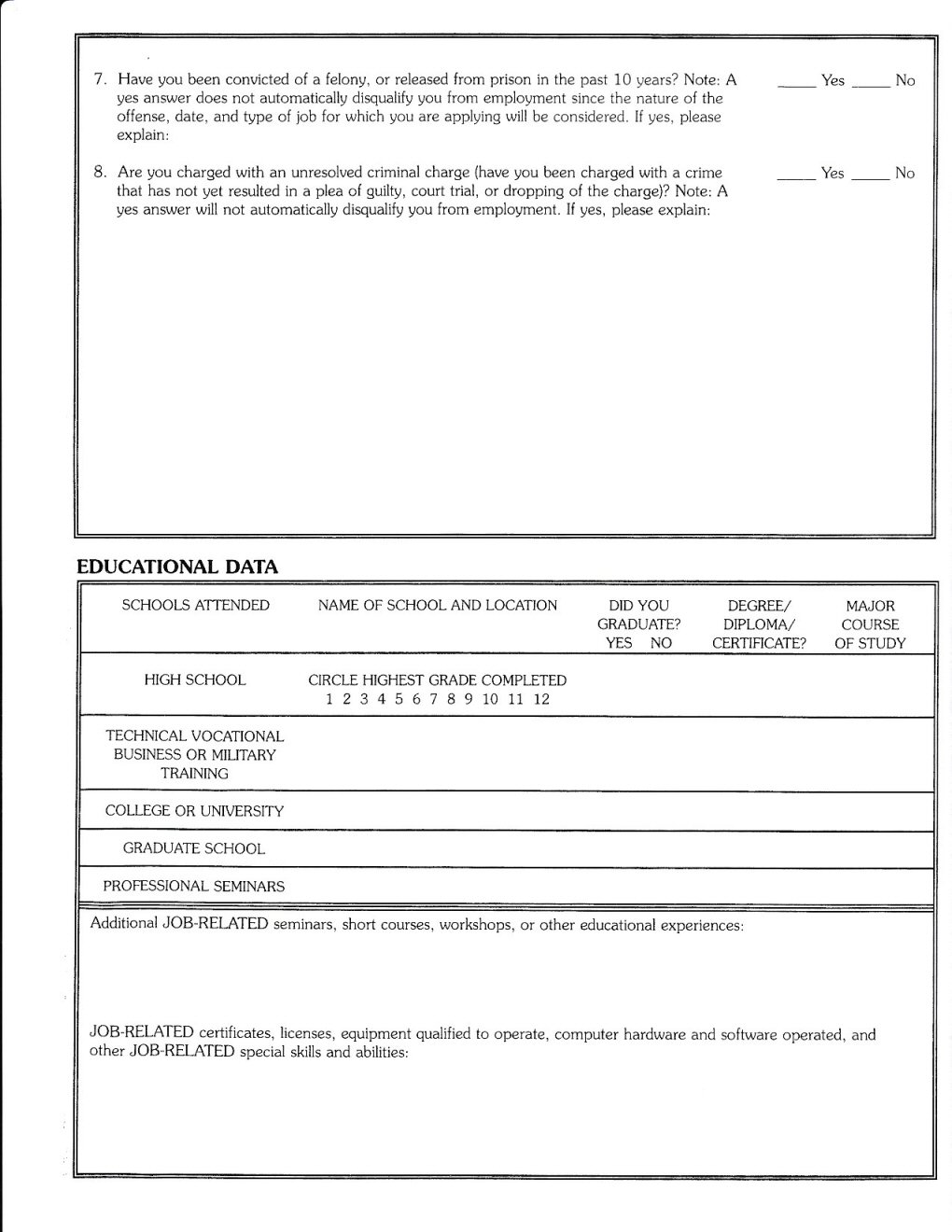 special skills job app